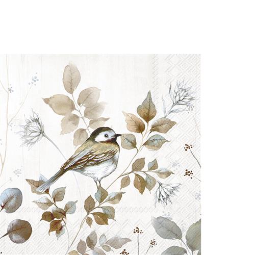 20 kleine Cocktailservietten Woodland Birds nature - Vögel an braunen Blättern 33x33cm
