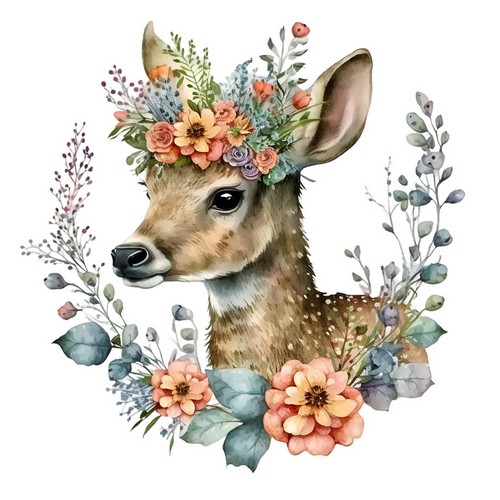 20 Servietten Mrs Deer - Reh mit Blumenkranz 33x33cm