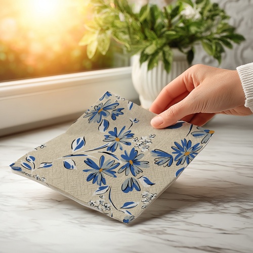 20 kleine Cocktailservietten aus Recycling-Papier Blue Spring - Blauer Frühling 25x25cm