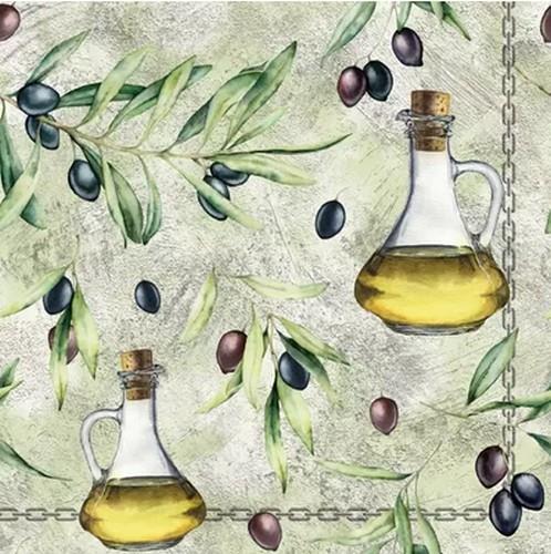 20 Servietten Black Olives - Schwarze Oliven an Blätter 33x33cm