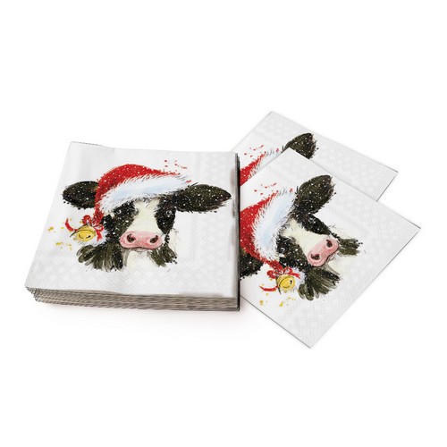20 Servietten Christmas Cow Bell - Kuh mit Weihnachtsmütze 33x33cm
