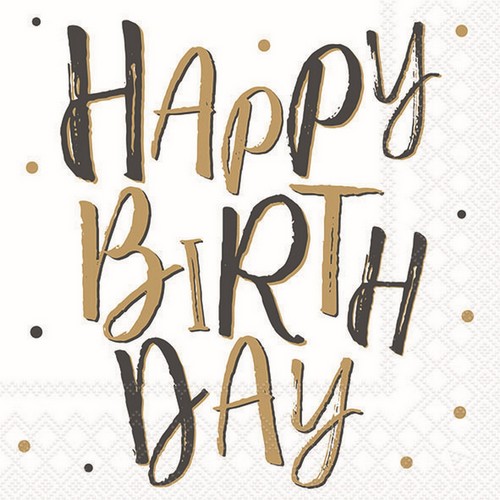 20 Servietten Birthday Celebration - Happy Birthday gold-schwarz 33x33cm