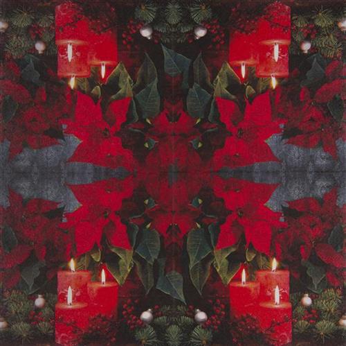20 Servietten Candlelight Poinsettia - Weihnachtsstern im Kerzenlicht 33x33cm