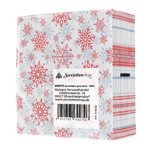 50 Servietten Beautiful Snowflakes red silver - Elegante Schneeflocken rot-silber 40x40cm