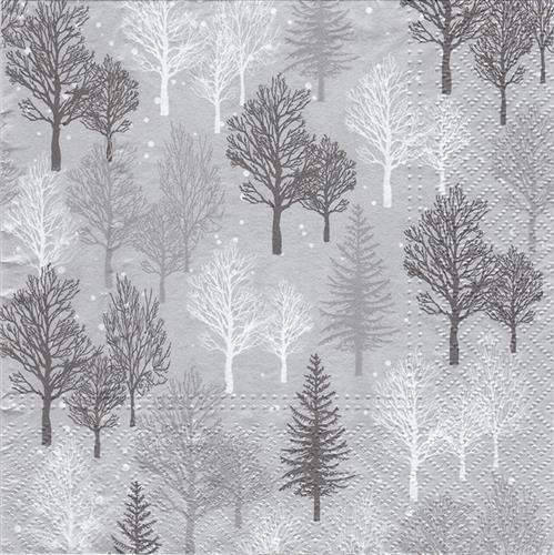 20 Servietten Tree Forest - Silberner Wald 33x33cm