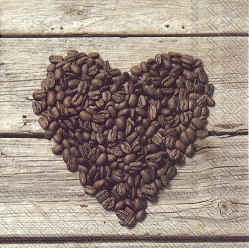 20 Servietten Coffee to Love - Kaffeeherz aus Bohnen 33x33cm