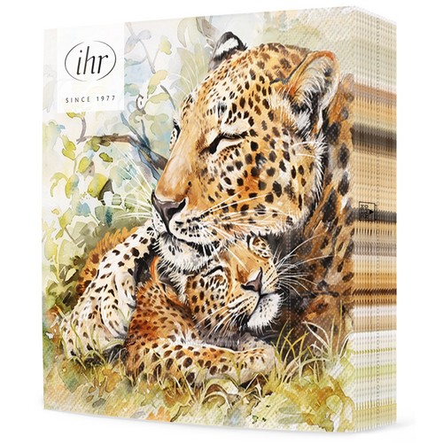 20 Servietten Leopard Family - Kuschelnde Leopardenfamilie 33x33cm