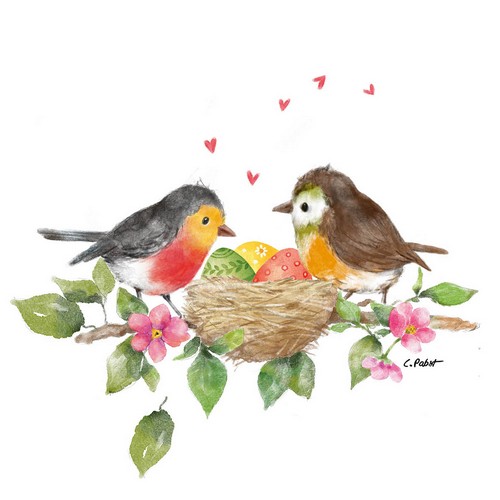 20 Servietten Bird´s Nest - Vögel am Nest voller Eier 33x33cm