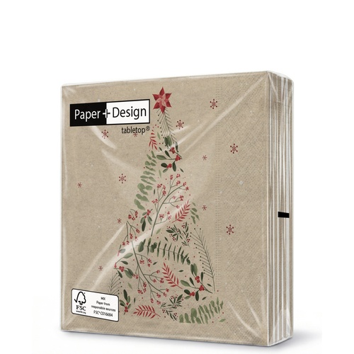 20 kleine Cocktailservietten aus Recycling-Papier Graceful pine - Natur-Elemente im Baum 25x25cm