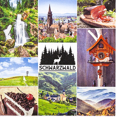 20 Servietten Schwarzwald - Collage vom Schwarzwald 33x33cm