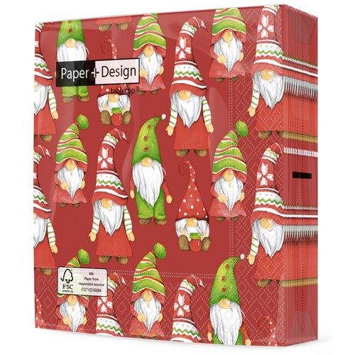 20 Servietten Santa Time repeat - Gnome in einer Reihe 33x33cm