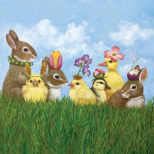 20 Servietten Spring Party - Ostertiere mit Kopfschmuck 33x33cm