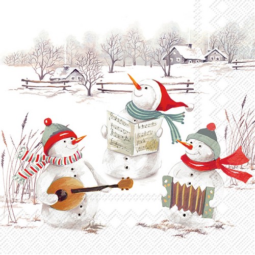 20 Servietten Musical Snowmen - Band aus Schneemänner 33x33cm
