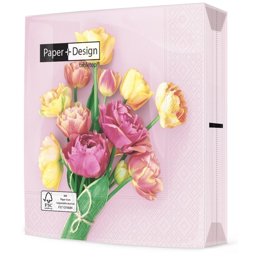 20 Servietten Herald of Spring - Frühlingsstrauss auf rosa 33x33cm