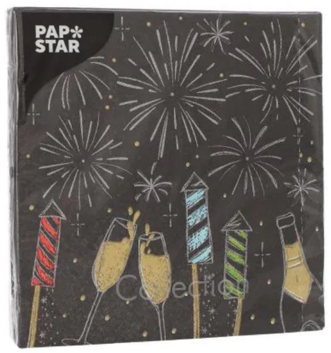 20 Servietten Celebrations - Feuerwerk und Sekt 33x33cm
