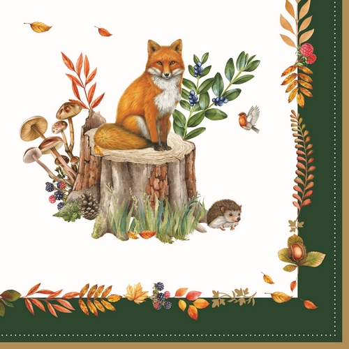 20 Servietten Forest Dreams - Waldtiere auf Baumstamm 33x33cm