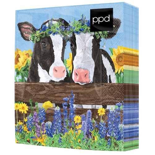 20 Servietten Borden & Clover - Kühe am Blumenzaun 33x33cm