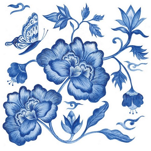 20 Servietten Princess Peony - Blaue Blumenwelt 33x33cm