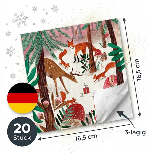 20 Servietten Lets stick together - Waldtiere finden Geschenk 33x33cm