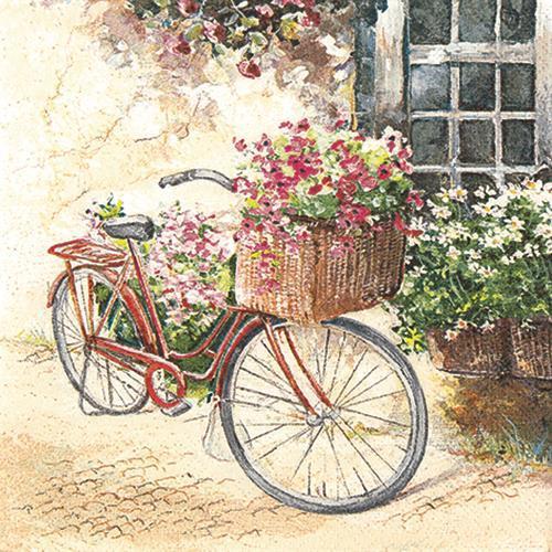 20 Servietten Flowerbike - Blumenfahrrad 33x33cm
