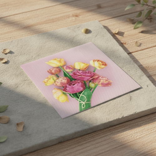 20 Servietten Herald of Spring - Frühlingsstrauss auf rosa 33x33cm