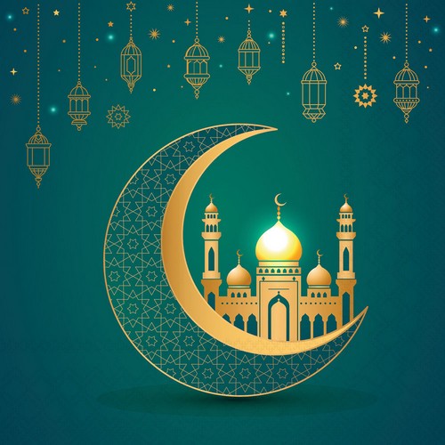 20 Servietten Mosque on crescent Moon  - Moschee im Mond auf grün 33x33cm