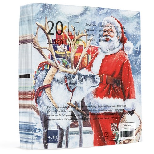 20 Servietten Santa with Reindeer - Weihnachtsmann mit seinem Rentier 33x33cm