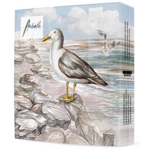 20 Servietten Seagull on the Shore - Möwe auf Steine 33x33cm