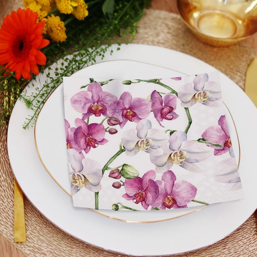 Orchideen Servietten Für Serviettentechnik - 33x33 Cm, 20 Stück, Elegantes Design Für Tischdeko