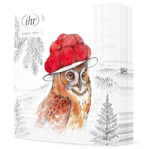 20 Servietten Black Forest Owl - Schwarzwald-Eule in Natur 33x33cm