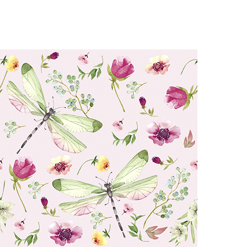 20 kleine Cocktailservietten Summer Field pink - Libellen an Blumenmeer 25x25cm