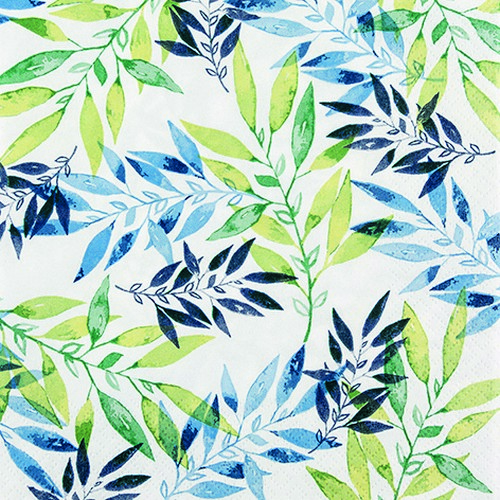 20 Servietten Watercolour Leafs green - Blätter auf Wasserfarben grün 33x33cm