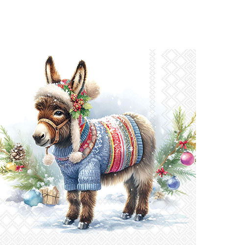 20 kleine Cocktailservietten Wooley donkey - Niedlicher Esel mit Wollbekleidung 25x25cm