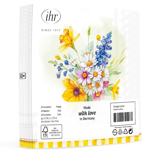 20 Servietten Spring Time Bloom light green - Frühlingsblumenstrauß 33x33cm