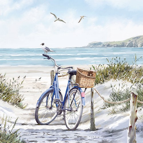 20 Servietten Bike at the Beach - Fahrrad mit Korb am Strand 33x33cm
