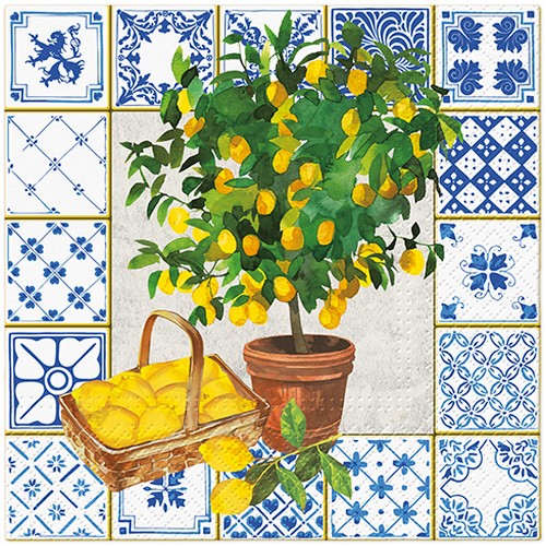 20 Servietten Citrus Tree - Zitronenbaum auf Fliesen 33x33cm