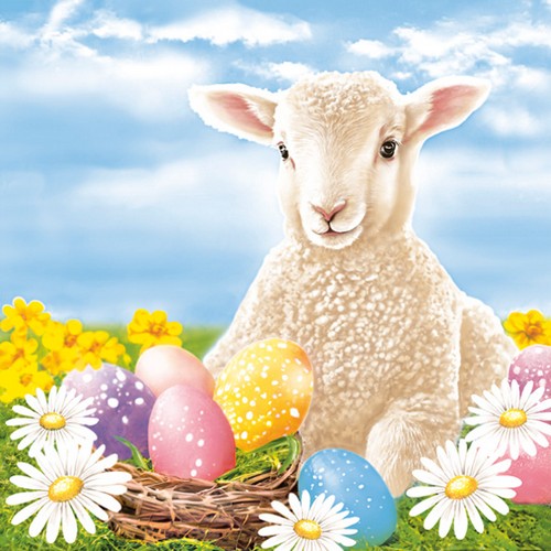20 Servietten Lamb with Easter Eggs - Lamm am Osterkorb 33x33cm