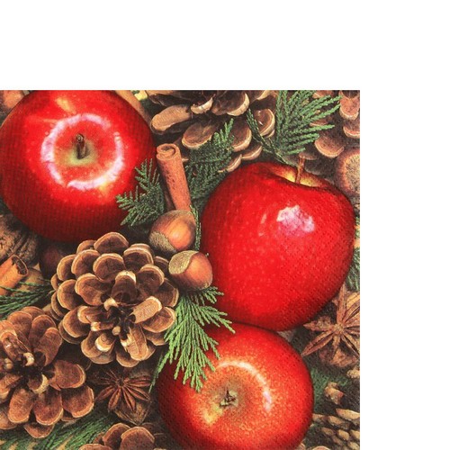 20 kleine Cocktailservietten Apples with Nuts 25x25cm