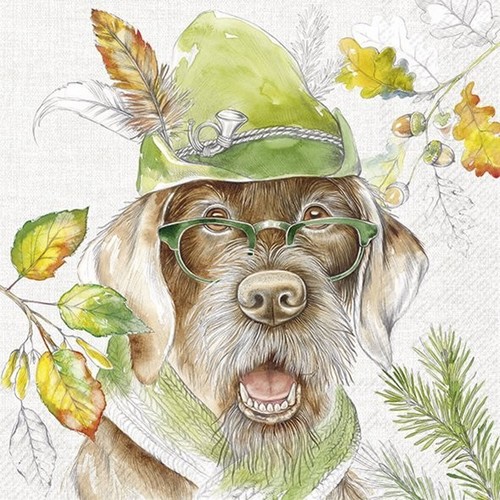 20 Servietten Hunting Dog - Jagdhund mit Brille 33x33cm