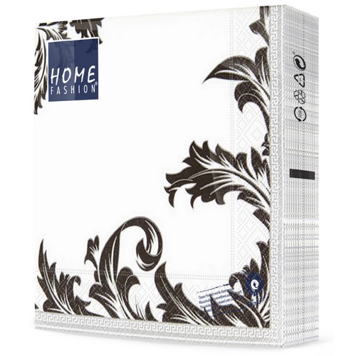 20 Servietten Luxury black/silver - Ornamente edel schwarz/silber 33x33cm