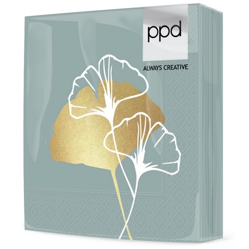 20 Servietten Golden Ginkgo eucalyptus - Ginkgo gold auf grün 33x33cm