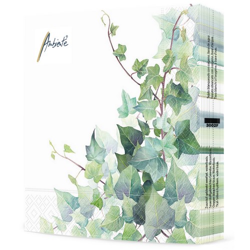 20 Servietten Hedera white - Grüner Efeu auf weiß 33x33cm