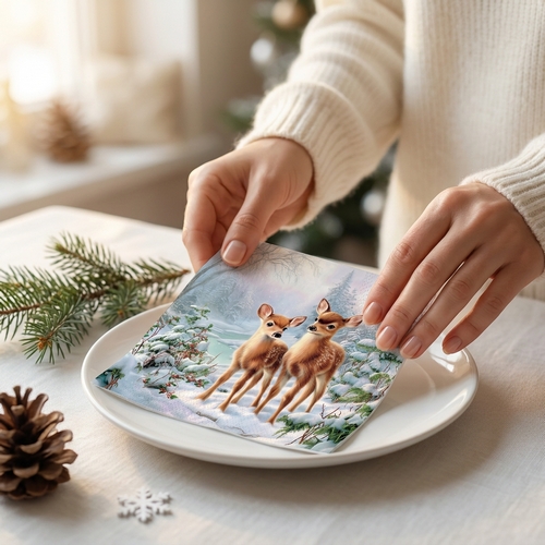 20 Servietten Olivia and Oliver - Reh-Paar im Winterwald 33x33cm