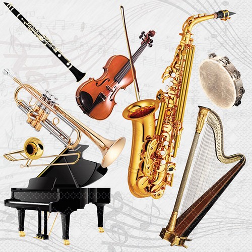 20 Servietten Music Instruments - Instrumente für ein Konzert 33x33cm