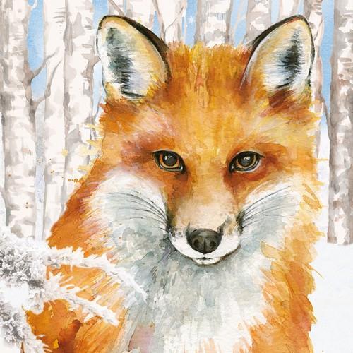 20 Servietten Giorgia - Niedlicher Fuchs vor Birkenwald 33x33cm