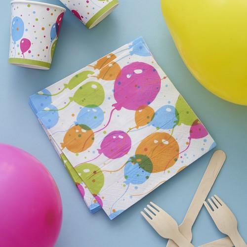 20 Servietten Splash Balloons – Bunte Partyballons 33x33cm
