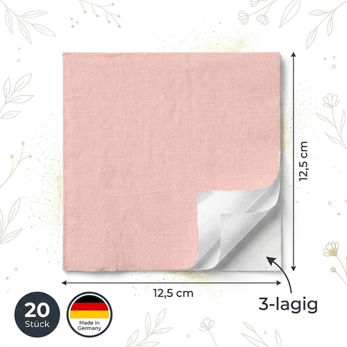 20 kleine Cocktailservietten Linen Mellow Rose - Uni Leinenstruktur soft rosa 25x25cm
