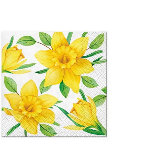 20 kleine Cocktailservietten Daffodils in Bloom - Gelbe Narzissenblüten 25x25m