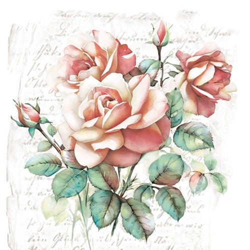 20 Servietten Subtle Classic Roses - Klassische Rosen mit Blätter 33x33cm