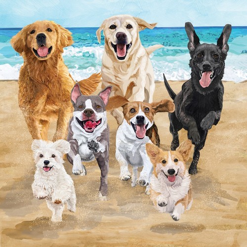 20 Servietten Release the Hounds - Hunde erfreuen sich an Strand 33x33cm